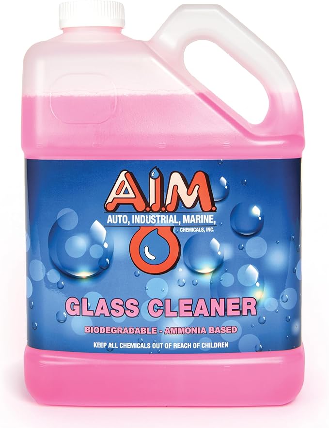 AIM Chemicals Ammoniated Glass Cleaner Concentrate - Streak-Free Shine for Windows, Cars, Homes, Offices - Dilutes 10:1 - Removes Dirt, Grime, Fingerprints - Ideal for Glass Spray Bottles - Gal