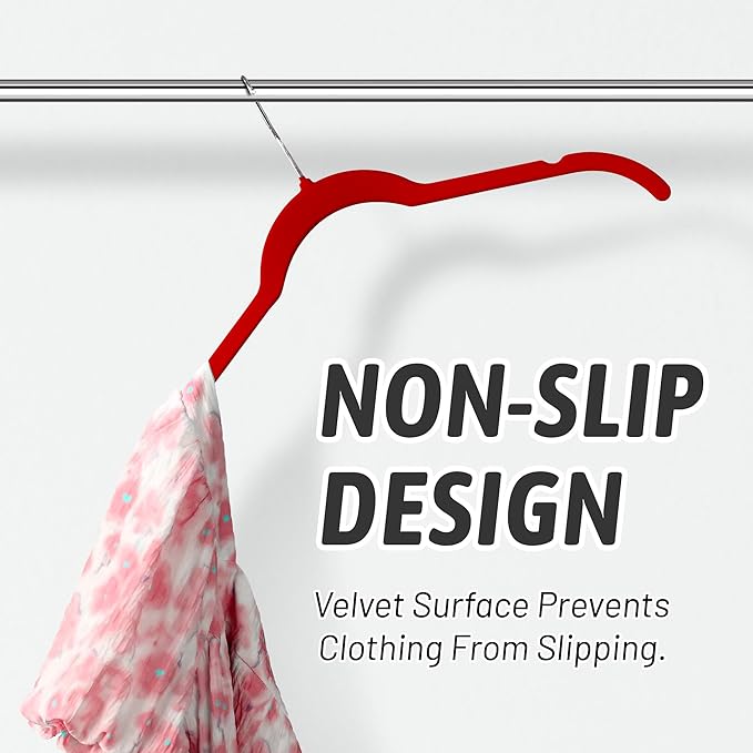 SIshynio 30 Pack Velvet Hangers – Non-Slip Slim Clothes Hangers with 360° Swivel Hook, Heavy Duty Flocked Shirt Hangers for Dresses, Suits, Blouses, Coats(Red)