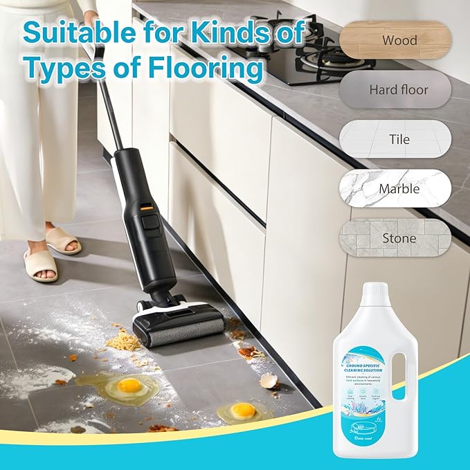 Floor Cleaning Solution Ocean Scent, Compatible with Roborock Cleaning Solution Quick Drying Without Residue Suitable for All Robot Vacuums and Wet Dry Dual-Use Vacuum Cleaners (1 L, Ocean)