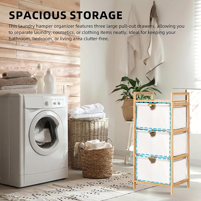 Yosoo 3 Tier Laundry Hamper Organizer with Towel Cabinet Handles, Large Capacity Box Shelf, Compact Design for Bathroom Bedroom Living Room, Ideal Storage Organizer (White)