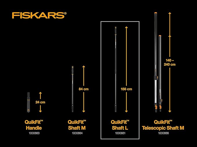 Fiskars QuikFit Shaft L, Length: 156 cm, Aluminium, Black/Orange, 1000661