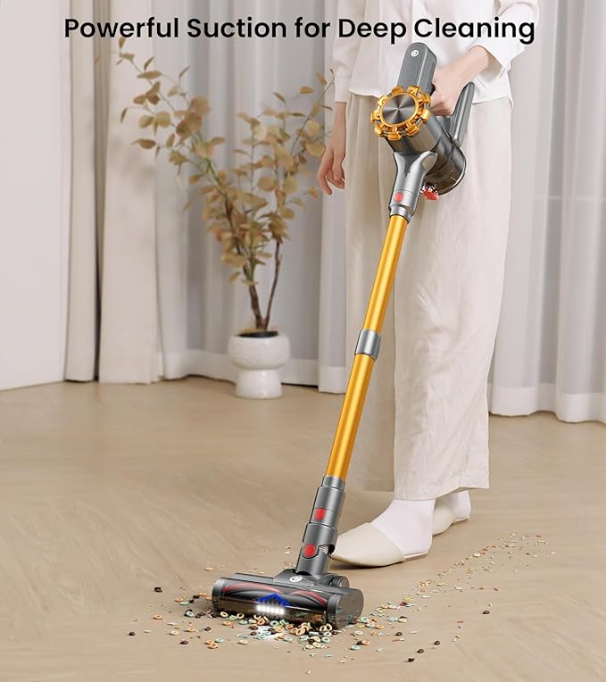 CHEBIO Cordless Vacuum Cleaner, 500W/45Kpa Vacuum Cleaners for Home with LED Display, 8 in 1 Lightweight Stick Vacuum with 60Min Runtime, Anti-tangle, Wall Mount Charging for HardFloor/Carpet/Pet Hair