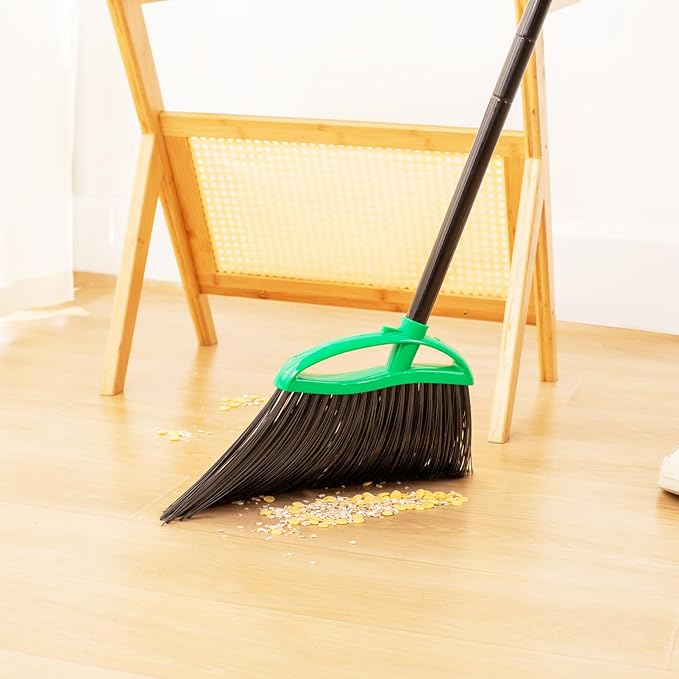 2 Pack Heavy Duty Brooms, 55" Long Handle Indoor Outdoor Angle Broom Set, Household Commercial Floor Cleaning, for Sweeping Home, Kitchen, Deck, Garage, Patio - Green