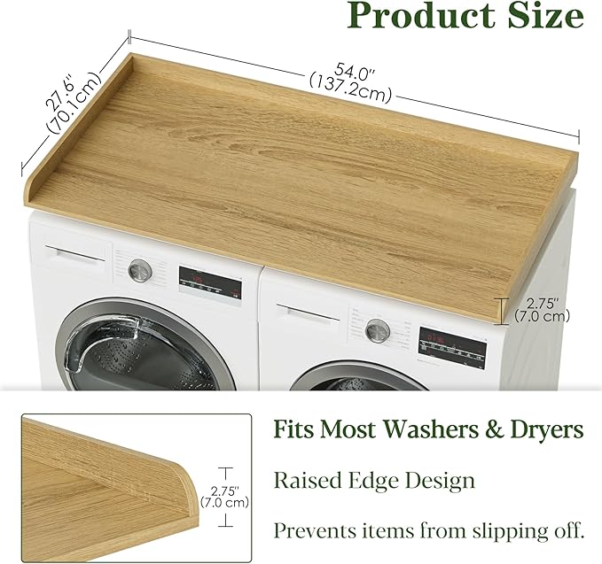 Washer Dryer Countertop, Laundry Room Organization and Storage, 27.6" x 54" Wood Laundry Countertop for Washer and Dryer, Natural