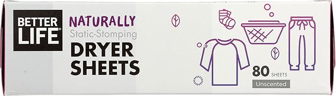 Better Life Natural Dryer Sheets, Unscented, 80 Count