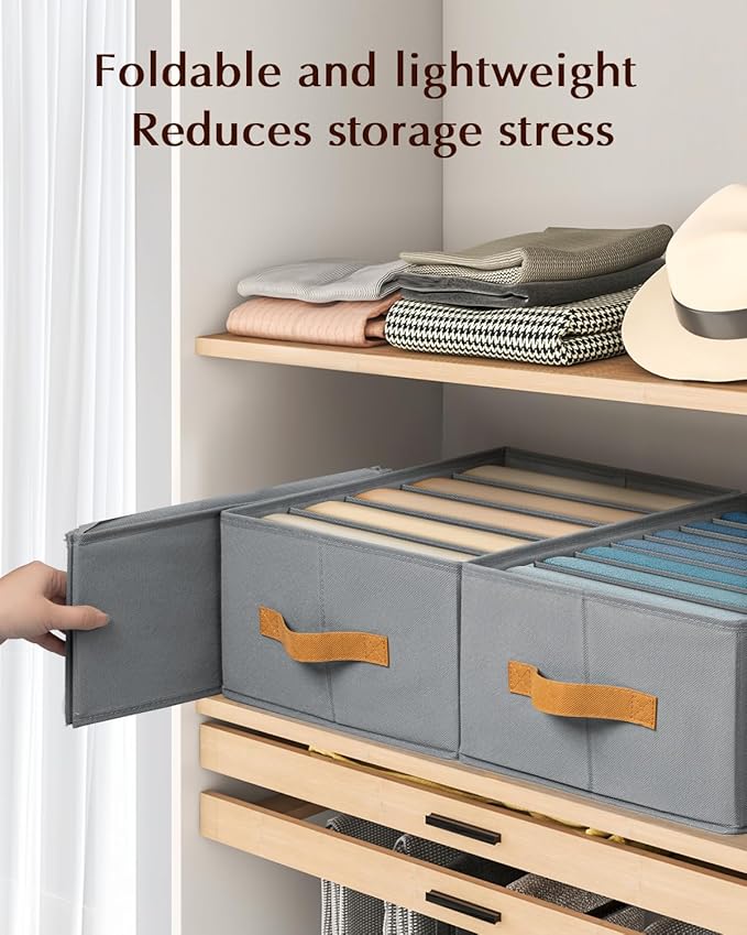 Homsorout Clothes Organizers and Storage - 4/5/7 Grids Fabric Jeans Organizer with Handles, Foldable Closet Organizers Dividers, Wardrobe organizer for Pant, Sweater, T-shirt, Scarf, 6 Pack, Pale Grey