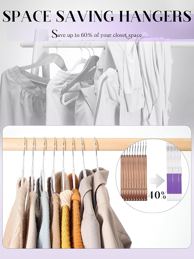 HOUSE DAY Plastic Hangers 50 Pack, Clothes Hangers Non Slip with Rubber Grip, Heavy Duty Plastic Hanger with 360º Swivel Hook, Ultra Thin Hanger Space Saving for Closet - Purple
