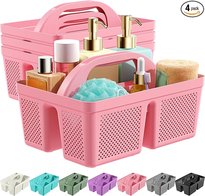 4 Pack Portable Shower Caddy, Integrated Handle, Reinforced Plastic, Organizer Storage Bathroom Supplies and Beauty Products, Cleaning Supplies, Shower Basket for Home, Dorm, Shelf and Cabinet