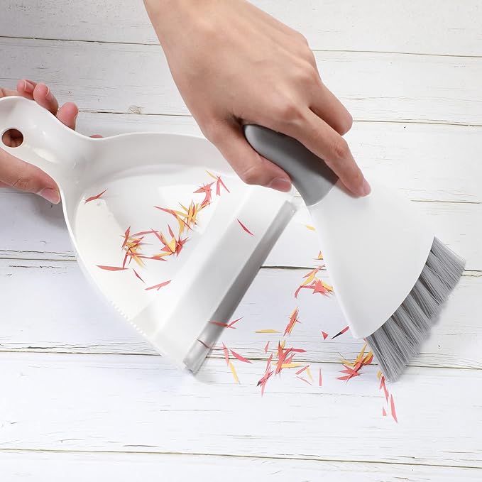 Zopeal 6 Sets Mini Dustpan and Brush Set Small Broom and Dust Pan Portable Multifunctional Whisk Hand for Car Table Desk Countertop Keyboard Kitchen Cat Dog Nest Home Cleaning Tool