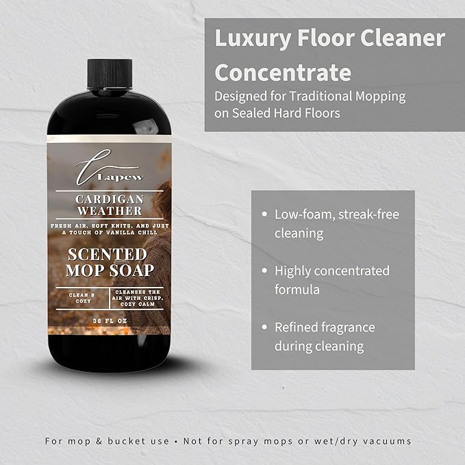 Lapew Cardigan Weather Scented Mop Soap - Luxury Floor Cleaner Concentrate for Mopping Tile, Laminate, Vinyl & Hardwood | Streak-Free, Low-Foam | 36 oz