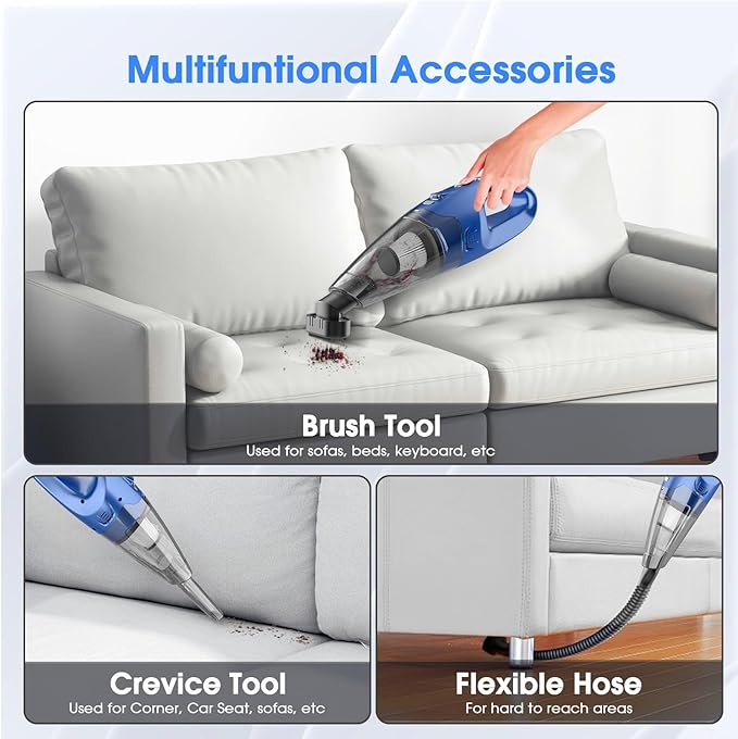 YOOHI Handheld Vacuum Cordless Rechargeable – 6000Pa Mini Hand Held Vacuum, LED Light, 20–25 Mins Runtime, USB Charging, 500ML Cup – Lightweight Small Vacuum Cleaner Cordless for Car/Office/Home