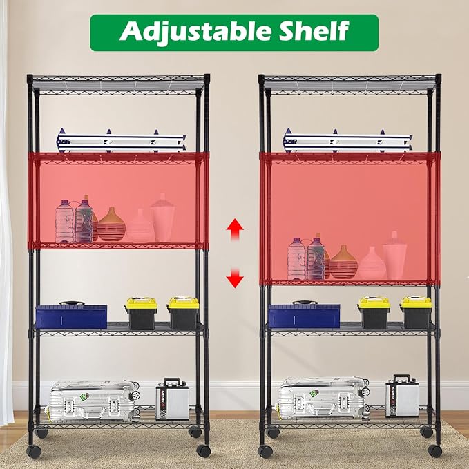 BestOffice 14"x30"x60" Commercial Storage Shelves Heavy Duty Shelving 5 Tier Layer Wire Shelving Unit with Wheels Metal Wire Shelf Standing Garage Shelves Storage Rack,Adjustable NSF Certified(Black)