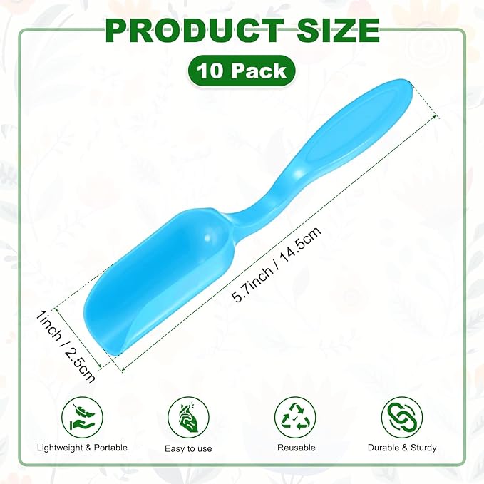 10-Pack Mini Gardening Shovel Spoons, Plastic Garden Soil Scoops for Cultivation Digging Transplanting/Flower Planting/Plant Succulent, Colorful Small Gardening Tools [Blue]