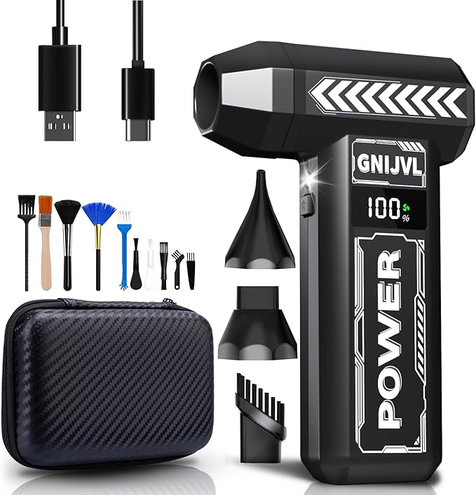 Compressed Air Duster-, 150000RPM 4-Gear Adjustable Super Power Mini Blower Electric Air Duster with LED Light,One-tap Booster with 8000mAh Rechargeable Battery, for PC, Car, House, Outdoor