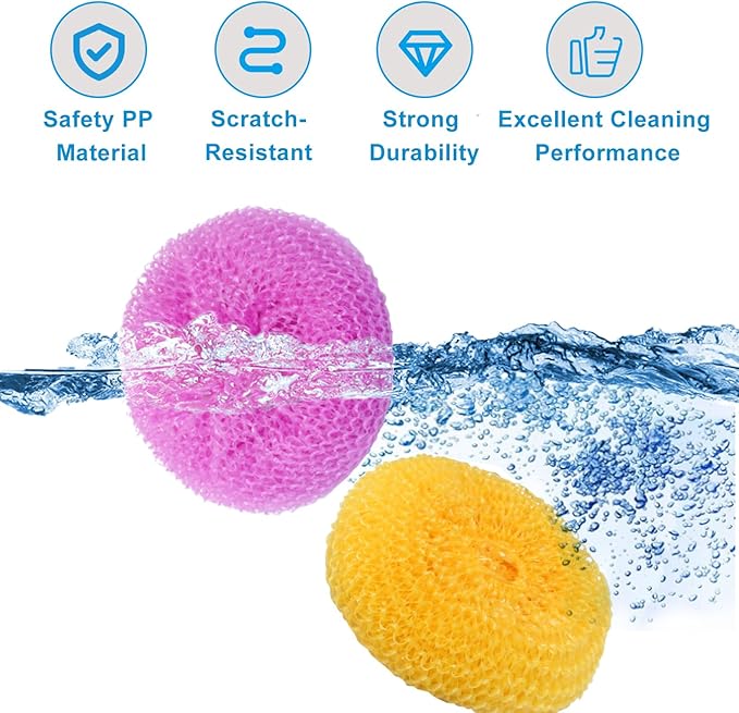 15 Pcs Plastic Dish Scrubbers, Nylon Scouring Pad Mesh Pot Scourers(Yellow+Pink+Orange)
