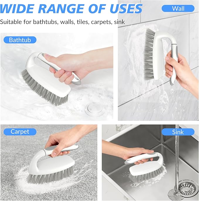 SetSail Heavy Duty Scrub Brush, Stiff Bristles Cleaning Brush with Non Slip Handle Shower Scrubber for Bathroom Kitchen Bathtub Tile Sink, 2 Pack(Grey White)