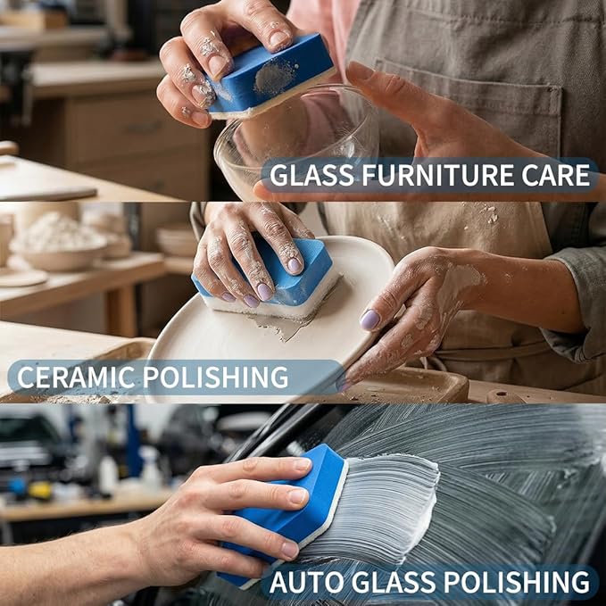 Glass Polish kit,3.38Fl Oz cerium oxide glass polish compound with polishing brush,glass scratch remove,Oil Film Cleaner,Glass Cleaner, Removes Stains and Water Spots, for Cars Glass and Mirror