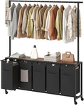 YATINEY Laundry Hamper, Laundry Sorter 5 Section, Rolling Laundry Basket, Laundry Sorter with Hanging Bar, Hampers for Laundry, Laundry Basket Organizer for Laundry Room, Rustic Brown LS57BR