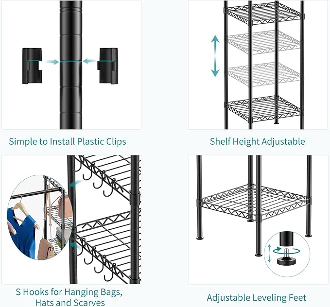 Ulif M1 Closet Storage Organizer System, 6 Tiers Heavy Duty Metal Garment Rack with 3 Expandable Hanger Rods, Wall Mounted Space Saver Suits from 5.4-8.7 ft. Width, 71.2”H x 14”D, 700LBS, Black