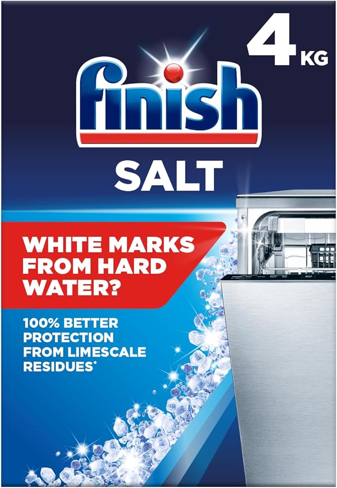 Finish, Dishwasher Salt, 4kg, Prevents Limescale and White Residue, Effective against Hard Water, For Cleaner and Shinier Dishes vs Dishwasher tablets alone