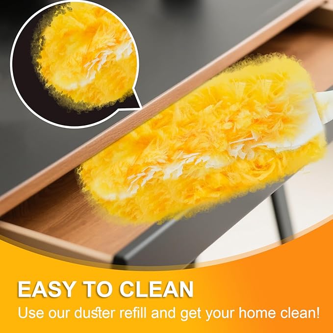 Duster Refill Compatible with Swiffer Duster, Heavy Duty Duster Refills Kit for Cleaning Dusting, Multi Surface 360 Feather Duster, 10 Count Disposable Refills with 1 Handle