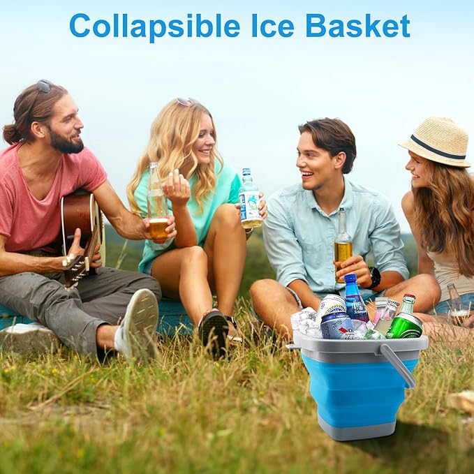 Collapsible Mop Bucket and Ice Bucket-5L(1.3 Gallon) Household Cleaning Silicone Dust Mops Bucket, Portable Bathroom Cleaning Supplies Square Bucket for Cleaning