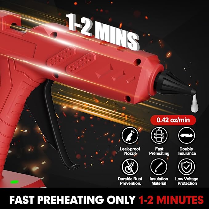 Cordless Hot Glue Gun for Milwaukee 18V Battery, 60W Full Size Heavy Duty Glue Gun, Handheld Hot Glue Gun Kit with 30pcs 0.43'' Glue Sticks for Home Repair Arts Crafts DIY (Battery Not Include)