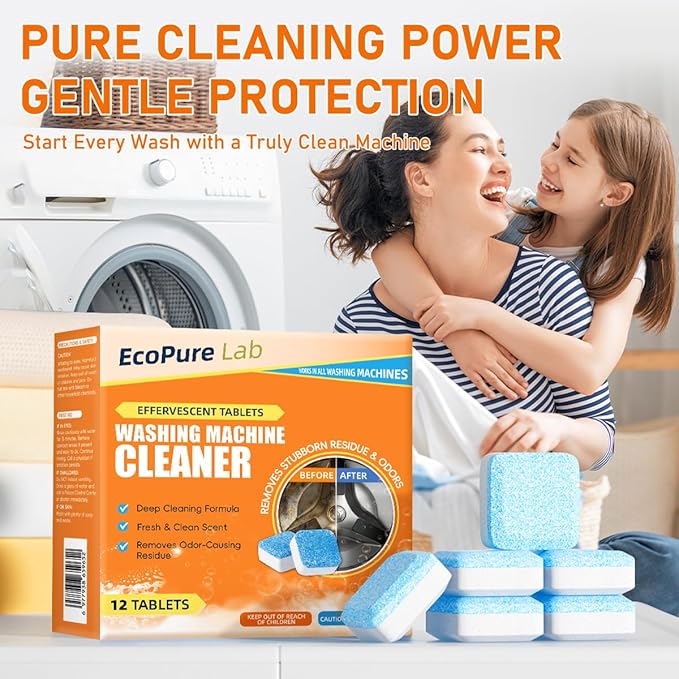 Washing Machine Cleaner Tablets 12 Pack, Deep Removes Residue, Grime and Odors,Washer Machine Cleaner for Front and Top Loader Washer Machines,6 Month Supply (1 PACK)