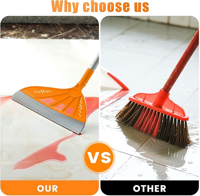 Multifunction Magic Rubber Air Broom, Replaceable Silicone Floor Squeegee, Sweeper and Scrape 2 in 1 Household Cleaning Squeegee Broom for Floor, Bathroom, Kitchens, Tile, Glass (Orange)