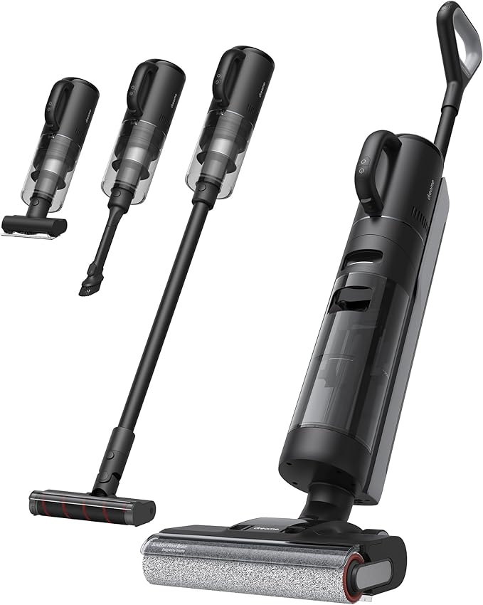 DREAME H12 Dual Vacuum Mop, 4-in-1 Cordless Vacuum Mop Combo, Wet Dry Vacuum Cleaner for Hard Floor, Cordless Vacuum for Multi-Surface, One-Step Self Cleaning with Hot Air Drying, Black