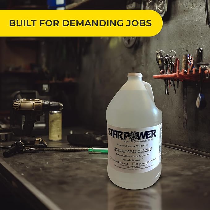 STARPOWER SUPER CLEANER/DEGREASER Concentrate - Heavy Duty Multi Surface Grease, Oil, Grime Remover, 1 Gallon, Case of 4