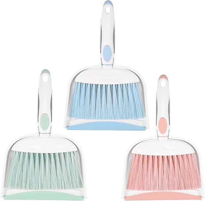 Broom Dustpan Brush Small Dust pan: Small Broom and Dustpan Set Mini Dust pan and Brush Set for Desk, Home, Camping Tent. (Light Blue)