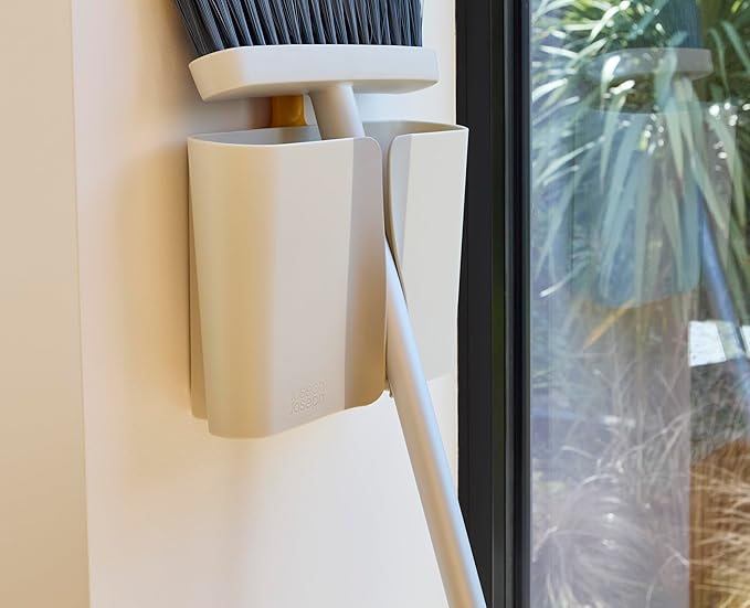 Joseph Joseph CleanTech Wall-Mounted, Adjustable Long Handle Broom Sweeper with Dust-Shield Storage, Indoor Sweeping Floor Brush with Soft Bristles