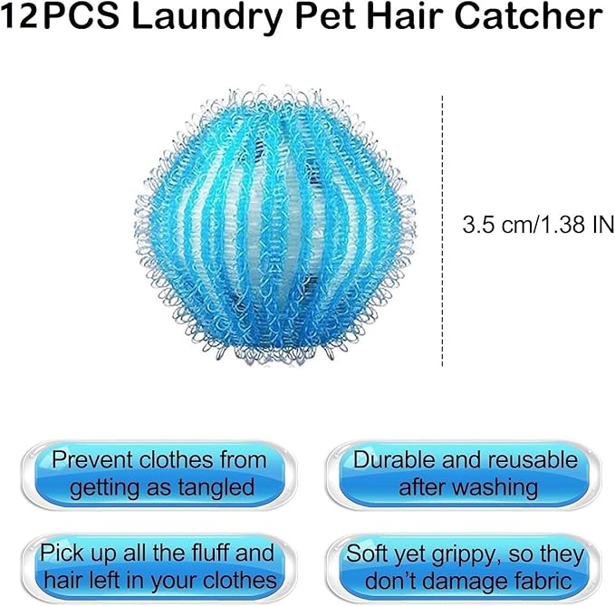 12 Pcs Pet Hair Remover for Laundry, Suitable for All Kinds of Domestic Pets Such as Dogs and Cats. Reusable and Environmentally Friendly Laundry pet Hair Remover.