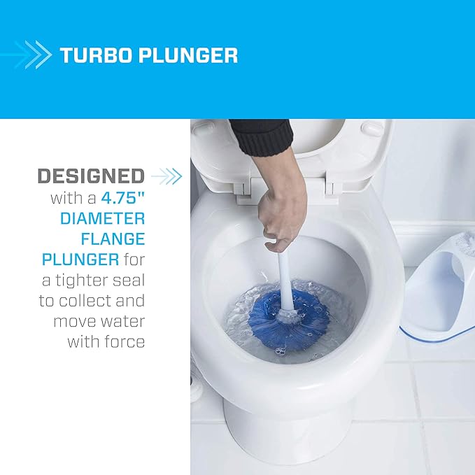 Mr. Clean Toilet Plunger and Bowl Brush Combo with Caddy, 3-Piece Heavy-Duty Plunger, Toilet Brush, and Caddy Set, White/Blue