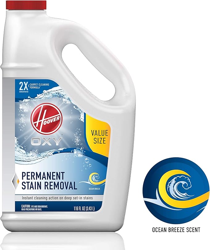 Hoover Oxy Carpet Cleaner Solution, 116 oz., Ocean Breeze Scent, Deep Cleaning Carpet Shampoo Solution, Removes Tough Colored Stains from Carpet and Upholstery, Pair Carpet Cleaner Machine