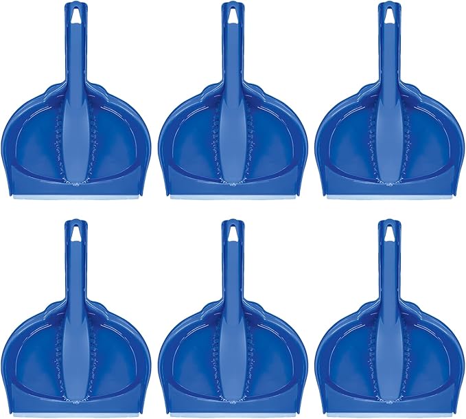 LOLA Clip On Dust Pan & Brush Set, 6 Pack, w/Easy Dust, Dirt & Debris Catching Rubber Lip, Flagged Fiber Bristled Brush, Hang Hole for Easy Storage