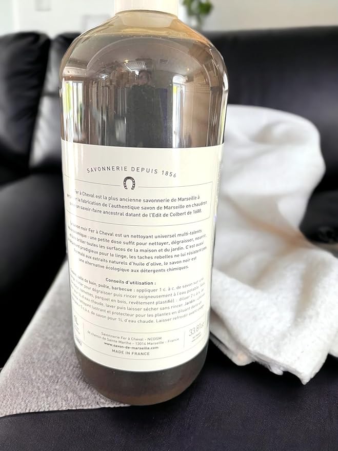 Fer à Cheval Liquid Black Soap All Purpose Cleaner with Olive Oil, Concentrated Multi-Use Cleaner for Home Surfaces, 1000 ml / 33.81 fl oz Black Soap Olive