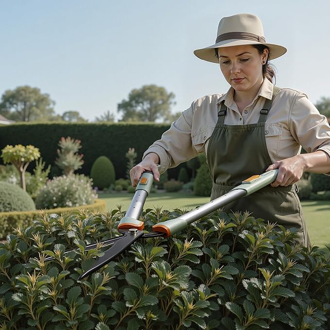 PrunePro Extendable Hedge Shears (27"-35") | Wavy Stainless Steel Blades | Teflon Coated for Smooth Cuts | Lightweight Adjustable Garden Clippers for High Hedges & Bushes