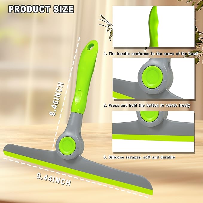 Small Squeegee Silicone Squeegee with Wood Handle Household Cleaner for Mirror Window Car Windshield Shower Door Countertop (Green Plastic Handle)