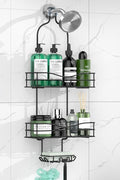DAOYA Bathroom Shower Caddy Hanging - 3-Tier Organizer with Soap Holder & 6 Hooks for Towels, Sponge; Fits 21mm Shower Head Arm, Black