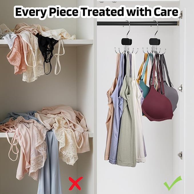 3 Pack Tank Top Hangers, 2026 Upgraded Bra Hanger for Closet Organizer & Storage, 360° Rotating & Foldable Design, Wooden Space-Saving Hanger for Tank Tops, Bras and More (Black)