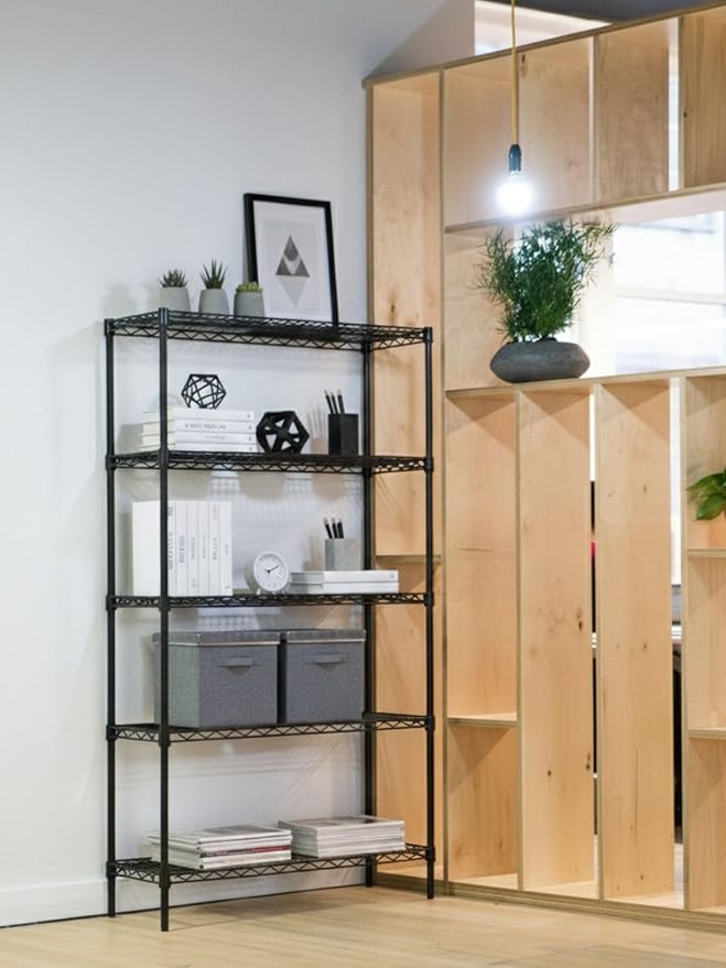Black 5-Tier Metal Adjustable Freestanding Garage Storage Wire Shelving Unit (36 in. W x 72 in. H x 14in. D)