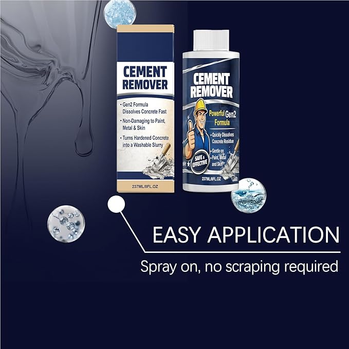 Concrete Remover Cleaner, Fast Acting No Damaging, 237ml Dried Concrete, Heavy Duty Liquid Solution, Outdoor Indoor Construction Sidewalk Patio Garage Floor Wall Tool Brick Maintenance