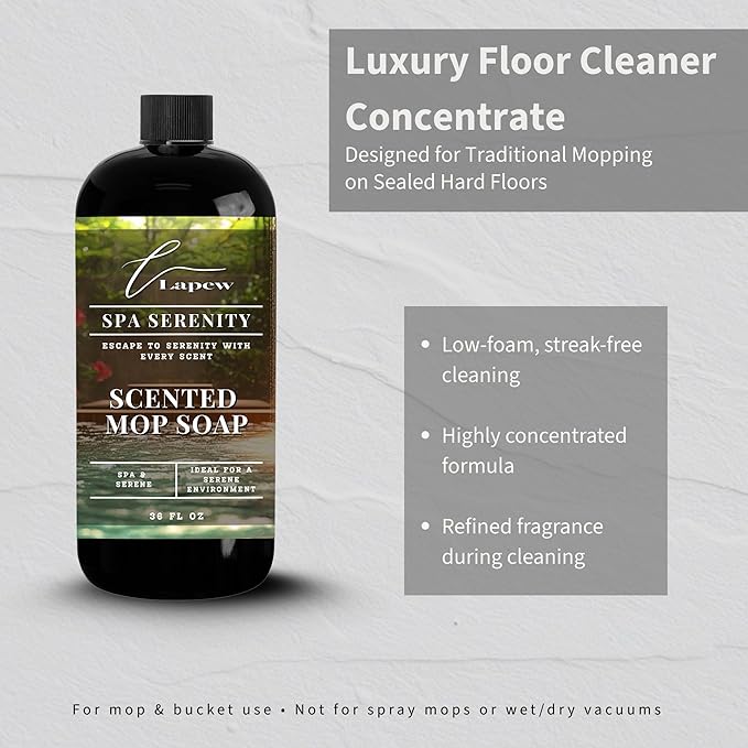 Lapew Spa Serenity Scented Mop Soap - Luxury Floor Cleaner Concentrate for Mopping Tile, Laminate, Vinyl & Hardwood | Streak-Free, Low-Foam | 36 oz