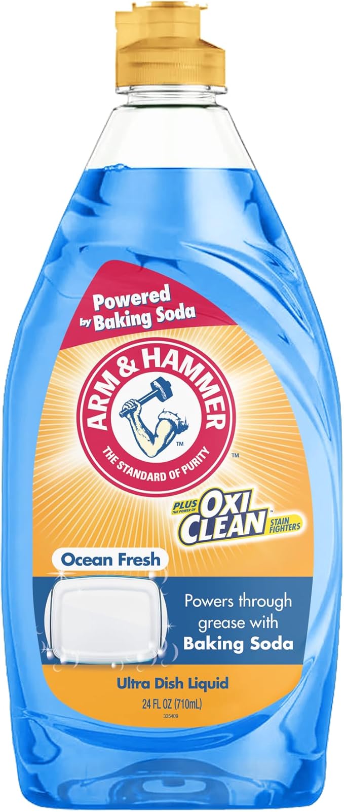 Arm & Hammer + OxiClean Dish Soap, Ocean Fresh Scent, 24 oz, Powerful Grease-Cutting Liquid Dish Detergent
