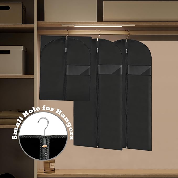 Garment Bags for Hanging Clothes, 45'' Suit Bag Cover for Storage and Travel, Dress Bags for Gowns Long (Black)