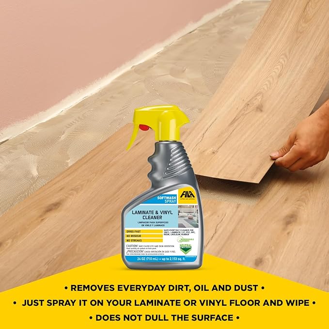 FILA Surface Care Solutions, SOFTWASH SPRAY, Laminate Floor Cleaner and Luxury Vinyl Floor Cleaner, No Rinsing Required for Floor Cleaning, Keeps SPC Floor Looking New, Does not dull Vinyl Tile, 24oz