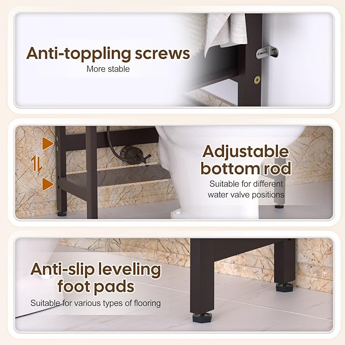 Cozivolife Over The Toilet Storage with 2 Baskets, 4-Tier Bamboo Organizer Rack with Paper Holder & 4 Hooks & Waterproof Feet Pad,Freestanding Shelf for Bathroom(Brown)