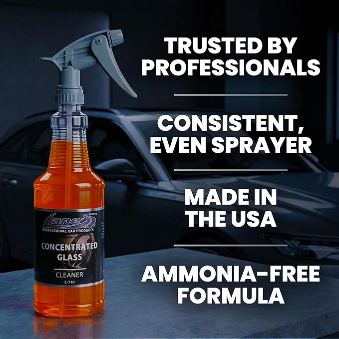 LANE'S Concentrated Auto Glass Cleaner | Tint-Safe Car Windshield, Window Cleaner | Removes Automotive Smoke Film, Fingerprints, & Smudges | Streak-Free, Safe for All Glasses | 32oz